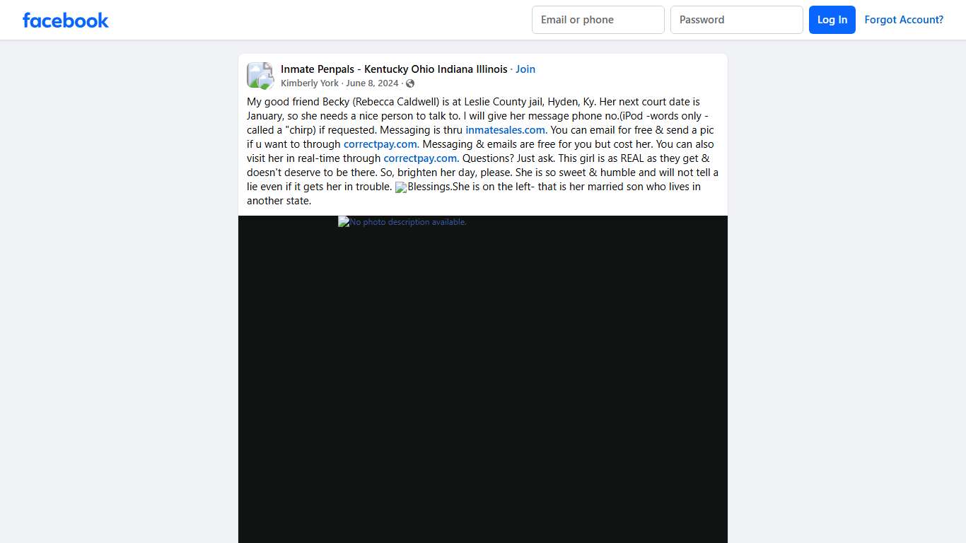 Inmate Penpals - Kentucky Ohio Indiana Illinois My good friend Becky (Rebecca Caldwell) is at Leslie County jail, Hyden, Ky Facebook